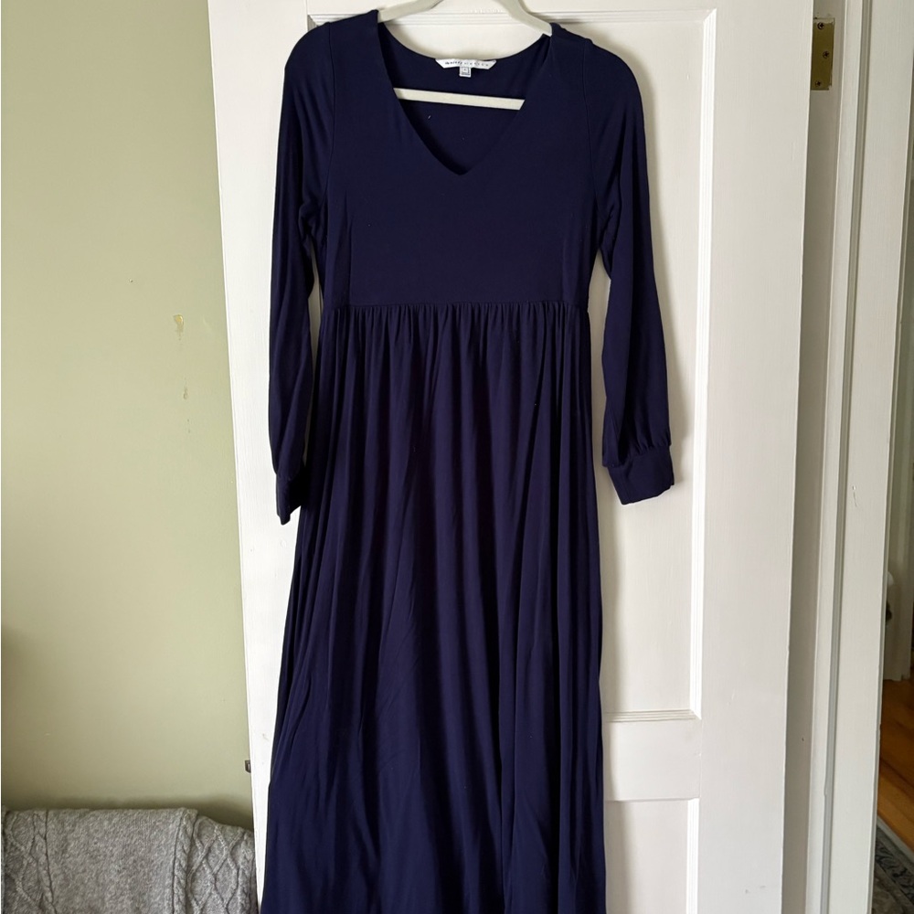 The Nines by HATCH Deep Blue Long Sleeve Maternity Maxi Dress
